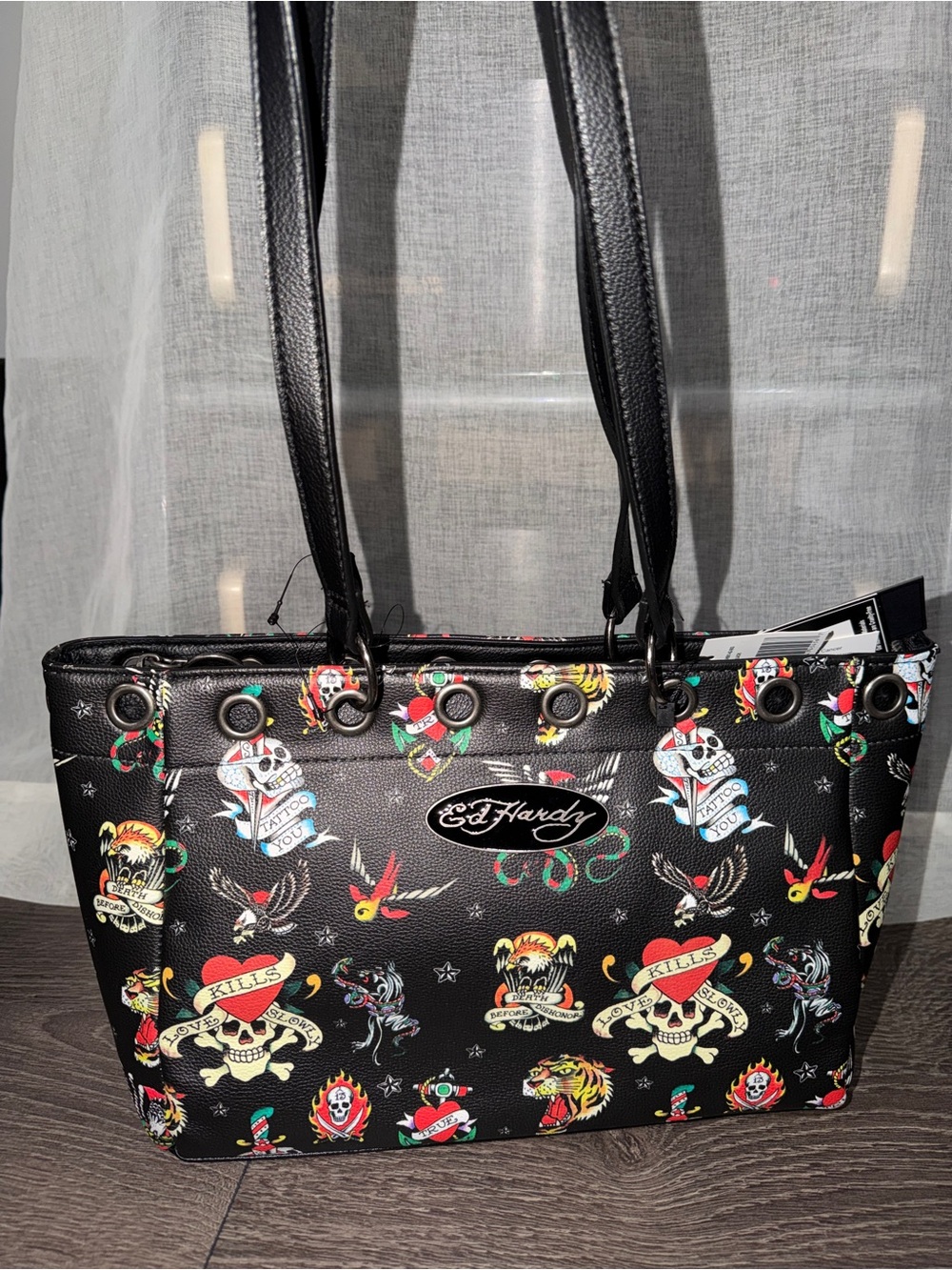 Ed Hardy Y2K Black Tattoo-Print Tote